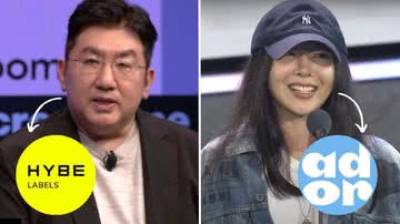 Bang Si Hyuk, CEO da HYBE e Min Hee Jin, CEO da ADOR - Reprodução/Youtube/Bloomberg Television/걸스 온 파이어 X KPOP JAMM