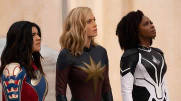 Iman Vellani (Ms. Marvel), Brie Larson (Capitã Marvel) e Teyonah Parris (Capitã Monica Rambeau) - Divulgação/Marvel Studios