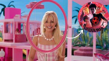 Cena do filme 'Barbie' e pôster de divulgação do filme 'Homem Aranha Através do Aranhaverso' - Reprodução/Sony Pictures Entertainment/Warner Bros.
