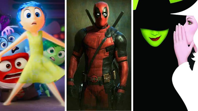 Imagens de 'Divertida Mente 2', 'Deadpool 3' e 'Wicked' - Divulgação/Disney-Pixar/Marvel Studios/Universal Pictures