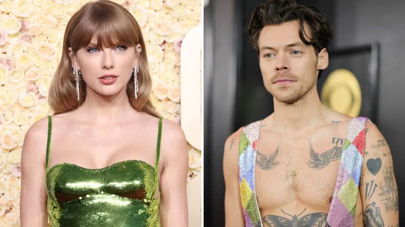 Taylor Swift no Globo de Ouro 2024 e Harry Styles no GRAMMY 2023 - Amy Sussman/Neilson Barnard/Getty Images