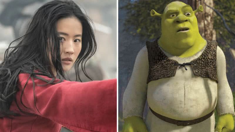 Cena do live-action de "Mulan" e cena do filme "Shrek" - Divulgação/Disney/DreamWorks