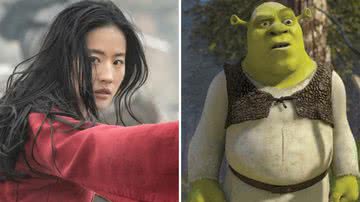 Cena do live-action de "Mulan" e cena do filme "Shrek" - Divulgação/Disney/DreamWorks