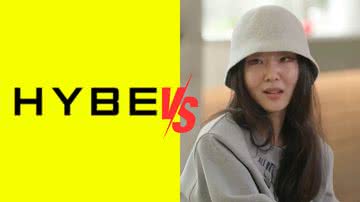 Logo da HYBE e Min Heejin, CEO da ADOR - Divulgação/HYBE e Reprodução/YouTube/유 퀴즈 온 더 튜브