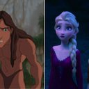 Cenas das animações 'Tarzan' (1999) e 'Frozen II' (2019) - Reprodução/Disney