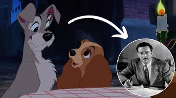 Cena de 'A Dama e o Vagabundo' (1955) e Walt Disney - Reprodução/Disney e Apic/Getty Images