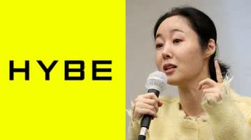 Logo da HYBE e Min Heejin, CEO da ADOR - Divulgação/HYBE e Han Myung-Gu/WireImage