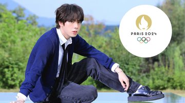 Jin, do BTS, e a logo dos Jogos Olímpicos de Paris 2024 - Divulgação/BigHit Music/Comitê Olímpico Internacional