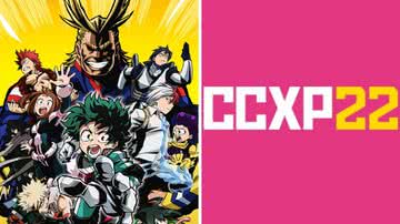 Imagem promocional do anime 'My Hero Academia' e logo da CCXP22 - Divulgação/ Toho/ CCXP22