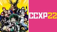 Imagem promocional do anime 'My Hero Academia' e logo da CCXP22 - Divulgação/ Toho/ CCXP22