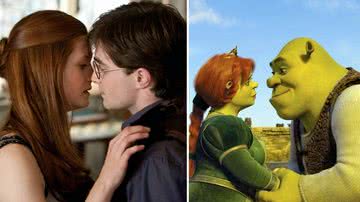 Harry Potter e Gina a esquerda; Sherek e Fiona a direita - Divulgação/ Warner Bros. Pictures/DreamWorks Pictures