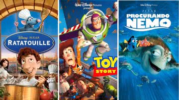 Imagens promocionais dos filmes Ratatouille (2007), Toy Story (1995) e Procurando Nemo (2003) - Divulgação/Pixar