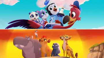 Imagens das animações "T.O.T.S: Serviço de Entrega de Filhotes" (acima) e "A Guarda do Leão" (abaixo) - Divulgação/ Disney