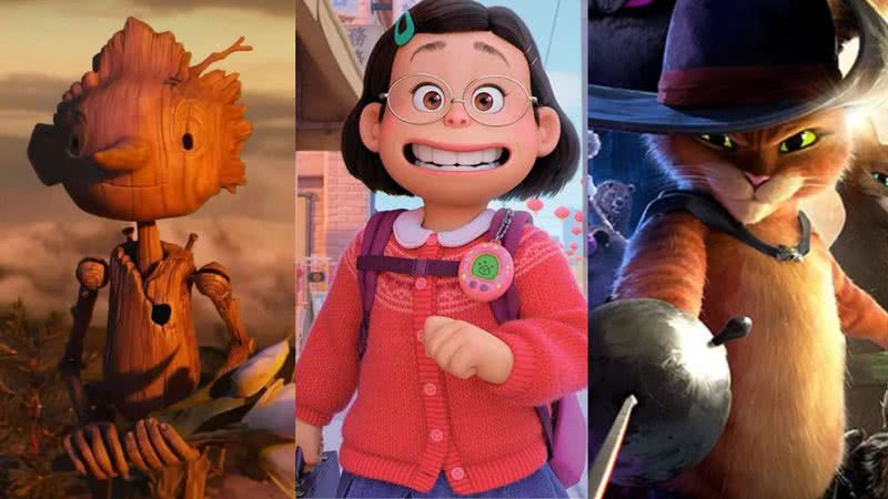 Imagens de ‘Pinóquio de Guillermo Del Toro’, ‘Gato de Botas 2: O Último Pedido’ e ‘Red - Crescer é uma Fera’ - Divulgação/ Netfliz/ Disney/ DreamWorks