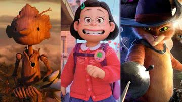 Imagens de ‘Pinóquio de Guillermo Del Toro’, ‘Gato de Botas 2: O Último Pedido’ e ‘Red - Crescer é uma Fera’ - Divulgação/ Netfliz/ Disney/ DreamWorks