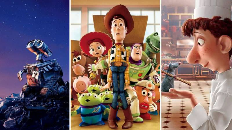 Imagens promocionais de "WALL-E", "Toy Story" e “Ratatouille” - Divulgação/ Pixar