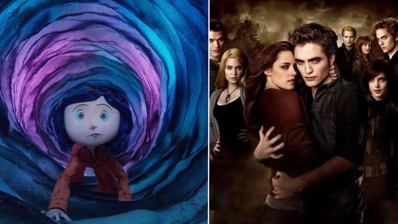 Cena de 'Coraline' e imagem promocional de ‘A Saga Crepúsculo: Lua Nova’ - Reprodução/ Focus Features/ Paris Filmes