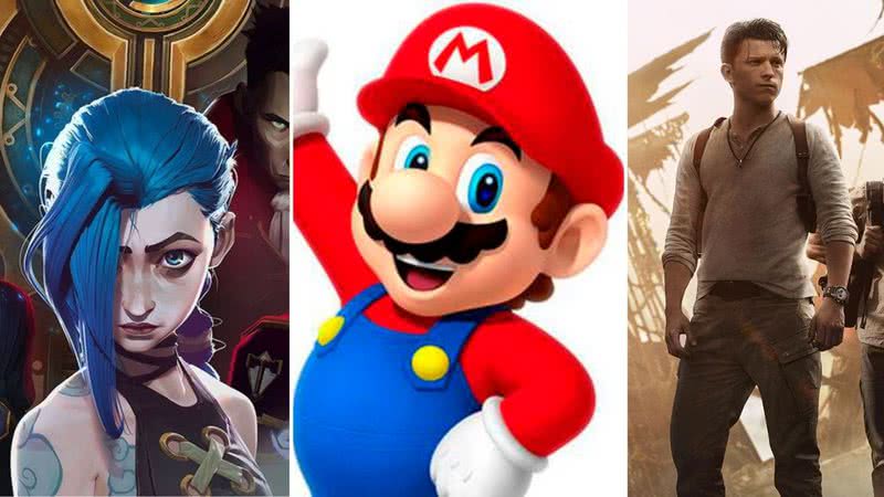 Arcane, Super Mario Bros. e Uncharted, fora do mapa - Divulgação/ Netflix/ Nintendo/ Columbia Pictures