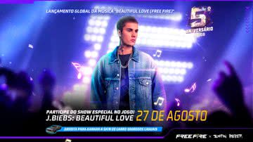 Imagem promocional da colaboração entre Justin Bieber e Free Fire - Divulgação/Garena