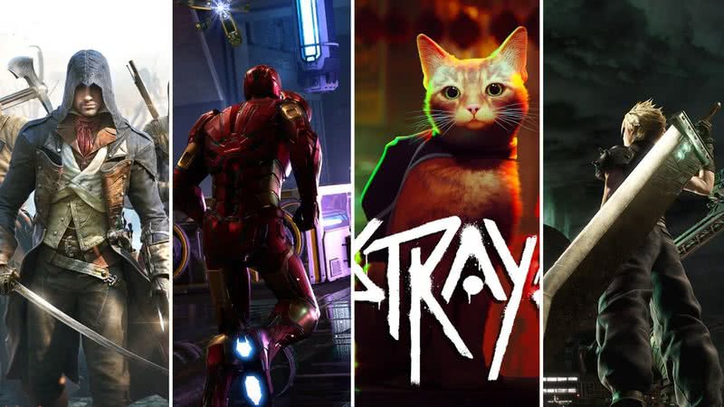 Imagens promocionais de 'Assassin’s Creed Unity', 'Marvel’s Avengers ', 'Stray' e 'Final Fantasy VII Remake Intergrade' - Divulgação/Playstation