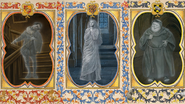 Ilustração de Nicke-Quase-Sem-Cabeça, Dama Cinzenta e Frei Gorducho, alguns dos fantasmas de Hogwarts - Divulgação/ Wizarding World