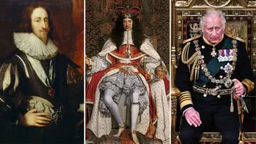 Os reis Charles I, Charles II e Charles III - Domínio Público via Wikimedia Commons e Getty Images