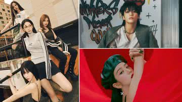 Concept photo do aespa, Jungkook e Jisoo - Divulgação/SM Entertainment/BigHit Music/YG Entertainment