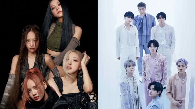 Concept photo do BLACKPINK para o single "PINK VENOM" e concept photo do BTS para o álbum 'Proof' - Divulgação/YG Entertainment/ BigHit Music
