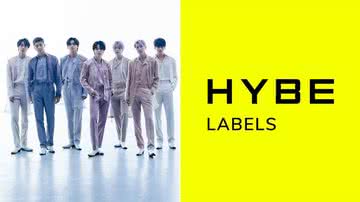 Imagem promocional do BTS para o álbum 'Proof' e logo da HYBE Labels - Divulgação/BigHit Music/HYBE Labels