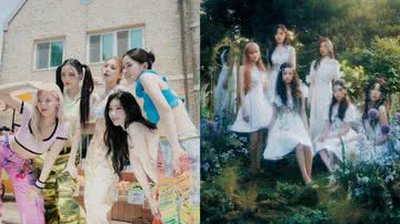 NMIXX em concept photo para "Party o'Clock" e ITZY em behind photo para o MV de "Cake" - Divulgação/JYP Entertainment