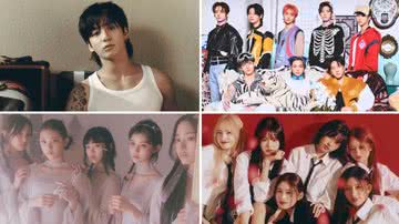 Jungkook, do BTS e dos grupos, NewJeans, Stray Kids e IVE - Divulgação//BigHit Music/ADOR/JYP Entertainment/Starship Entertainment