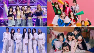 Girlgroups LE SSERAFIM, IVE, NMIXX e NewJeans - Divulgação/Source Music/Starship Entertainment/JYP Entertainment/ADOR