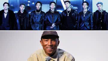 BTS em concept photo do BTS para o álbum 'Proof' e Pharrell Willians - Divulgação/ BIGHIT/ Getty Images