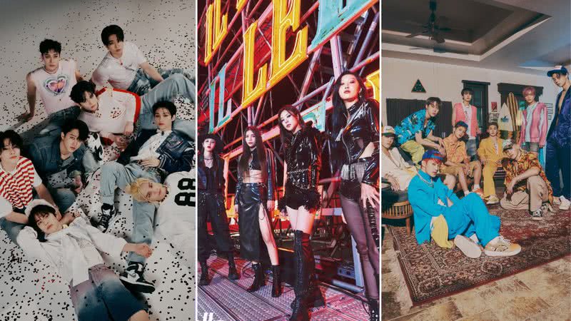 Imagens promocionais do Stray Kids, MAMAMOO e NCT 127 - Divulgação/JYP Entertainment/RBW Entertainment/SM Entertainment