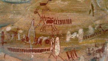 Pintura rupestre encontrada no sítio arqueológico Parque Nacional Serra da Capivara - Wikimedia Commons
