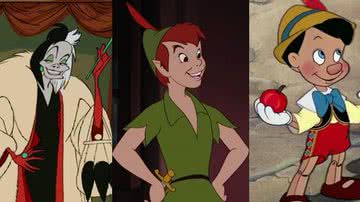 Cenas das animações 101 Dálmatas (1996), Peter Pan (1953) e Pinóquio (1940) - Divulgação/Disney