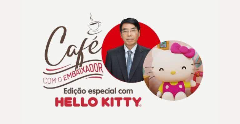 Imagem promocional do café virtual de Hello Kitty e o Embaixador do Japão - Divulgação/Sanrio