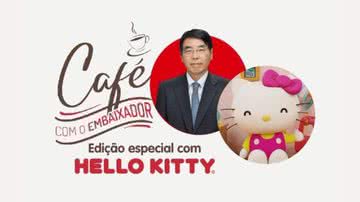 Imagem promocional do café virtual de Hello Kitty e o Embaixador do Japão - Divulgação/Sanrio