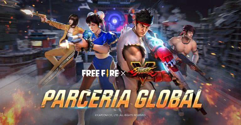 Imagem promocional da parceria entre Free Fire e Street Fighter V - Divulgação/Garena
