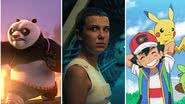 Imagens promocionais de "Kung Fu Panda: O Cavaleiro Dragão", Stranger Things 4: Volume 2" e "Série Grandes Jornadas Pokémon: Parte 3" - Divulgação/ Netflix