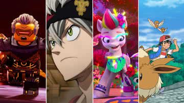 Imagens de 'Ninjago Ascensão dos Dragões', 'Black Clover: A Espada do Rei Mago', 'My Little Pony: Deixe sua Marca: Capítulo 4' e 'Série Jornadas Supremas Pokémon: Parte 3' - Divulgação/ Netflix