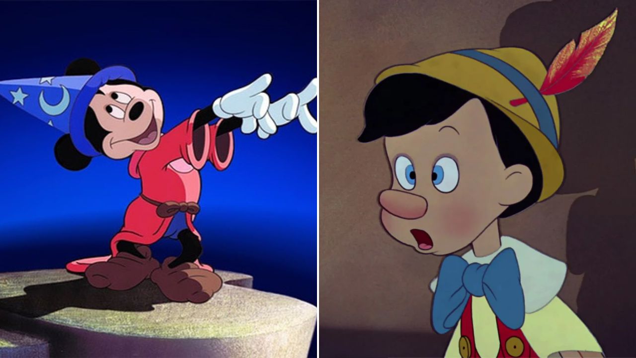 Cenas das animações 'Fantasia' (1940) e 'Pinóquio' (1940)