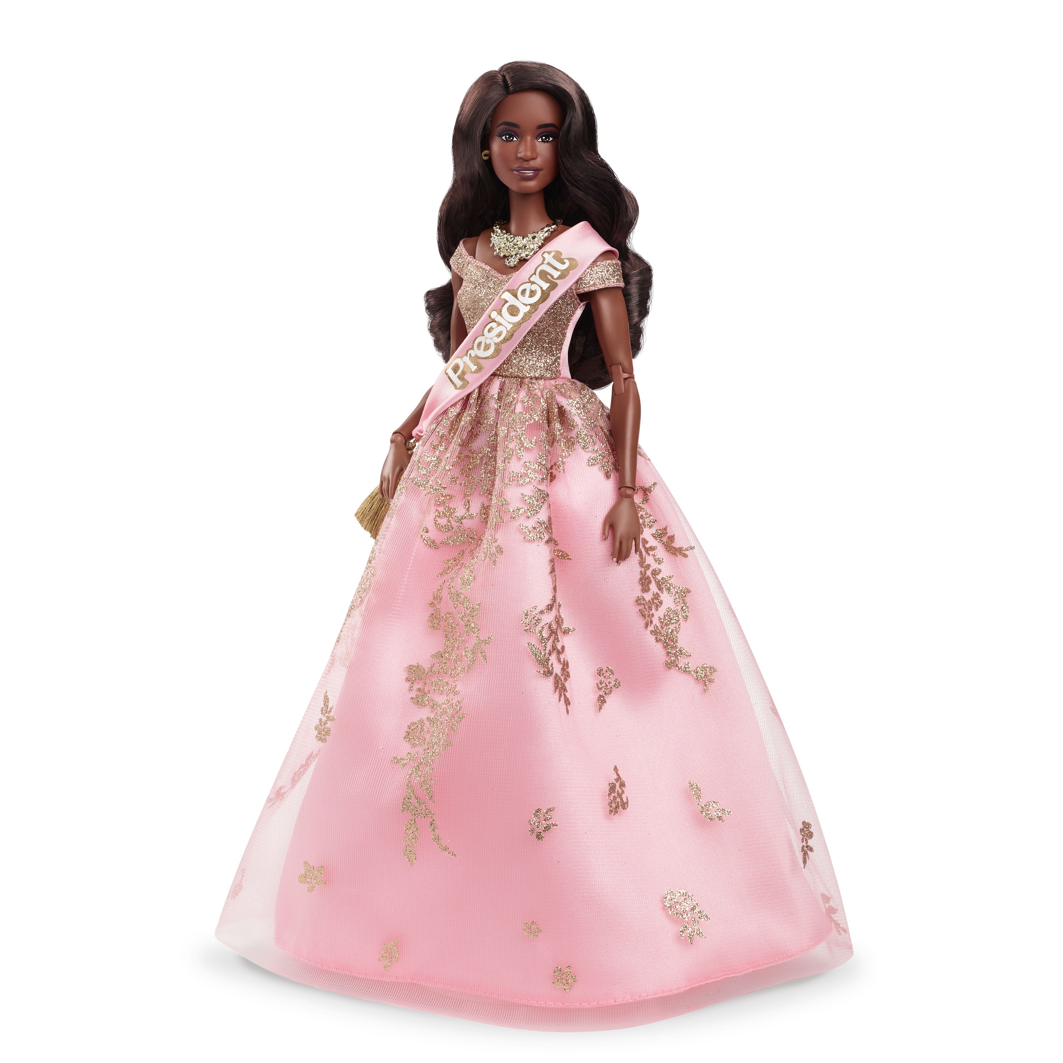 Barbie The Movie Doll President in Pink and Gold Dress