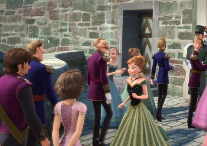 Rapunzel e Flynn Ryder na coroação da Elsa em 'Frozen' 
